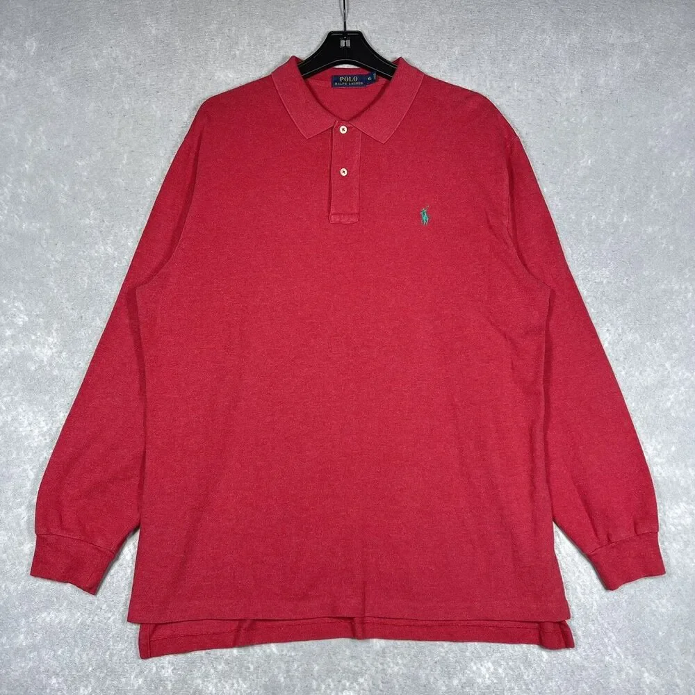 Polo Ralph Lauren Pique Polo Shirt Men’s XL Red Classic Fit Long Sleeve